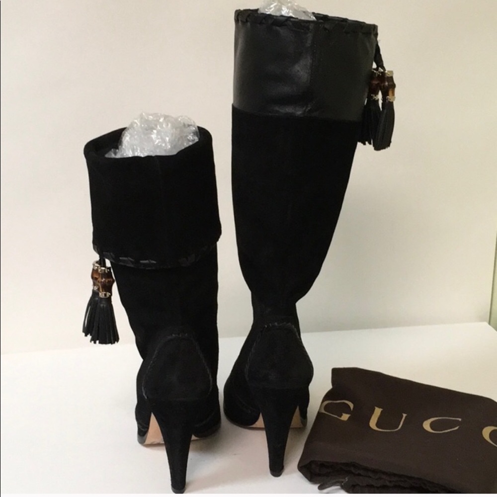 🎋Gucci Bamboo Tassel Black Suede Boots - Picture 5 of 8